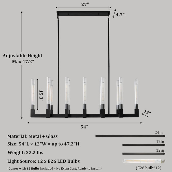 Black Farmhouse Dining Room Linear Chandelier Fixture