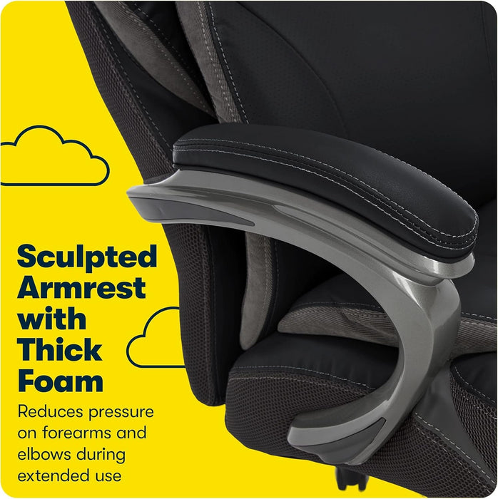 Jackson Big and Tall Executive Office Chair with AIR Technology and Smart Layers Premium Elite Foam, Supports up to 350 Pounds, Bonded Leather, Black