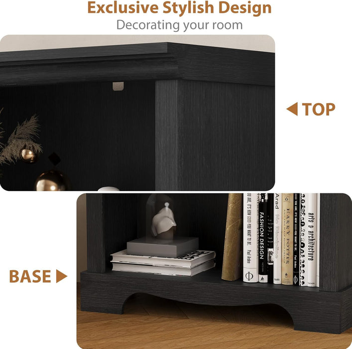 Black Three Tiered Bookshelf With Adjustable Shelves