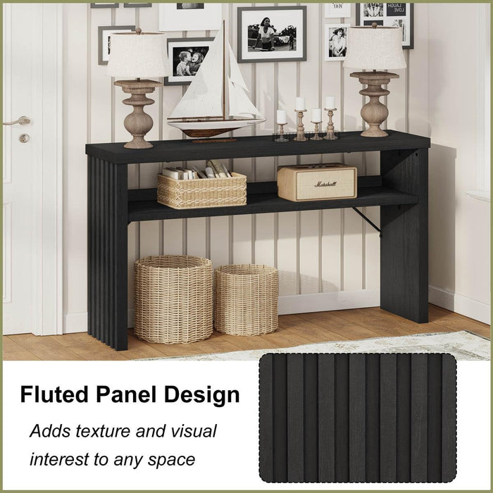 Black Console Table 47 Inches, Entryway Table with Storage, Sofa Tables Narrow Long, Wooden Couch Tables behind Sofa for Living Room, 2 Tier Entrance Tables