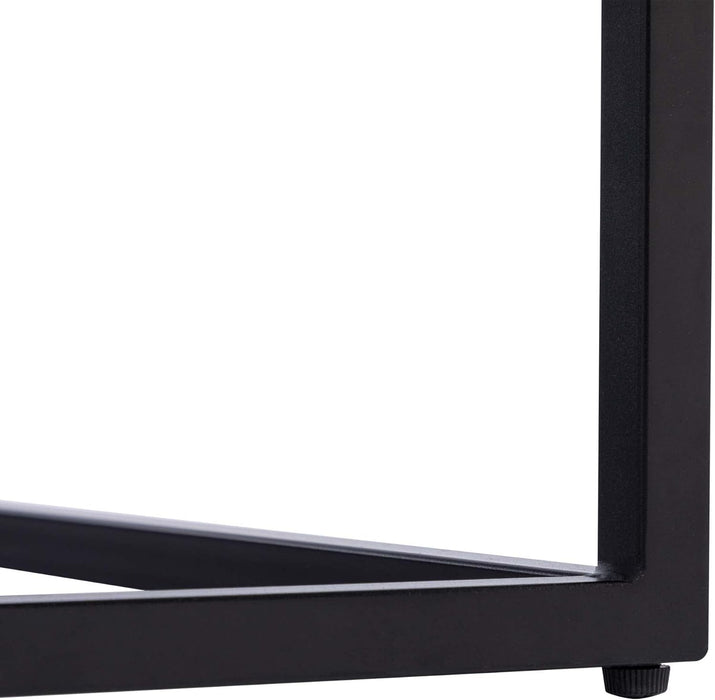 Square Ottoman Coffee Table, Faux Leather Ottoman Foot Rest Upholstered Button Tufted Ottoman for Living Room with Metal Frame, Yellowish Brown & Black Base