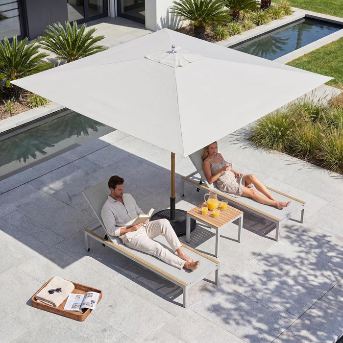10X10 FT Rectangular Patio Umbrella with 3-Year-No-Fade Olifen Fabric, Outdoor Umbrella with 8 Faux-Wood Grain Aluminum Ribs, Market Umbrella with Pulley Lift for Poolside, Deck, Backyard, Light Gray
