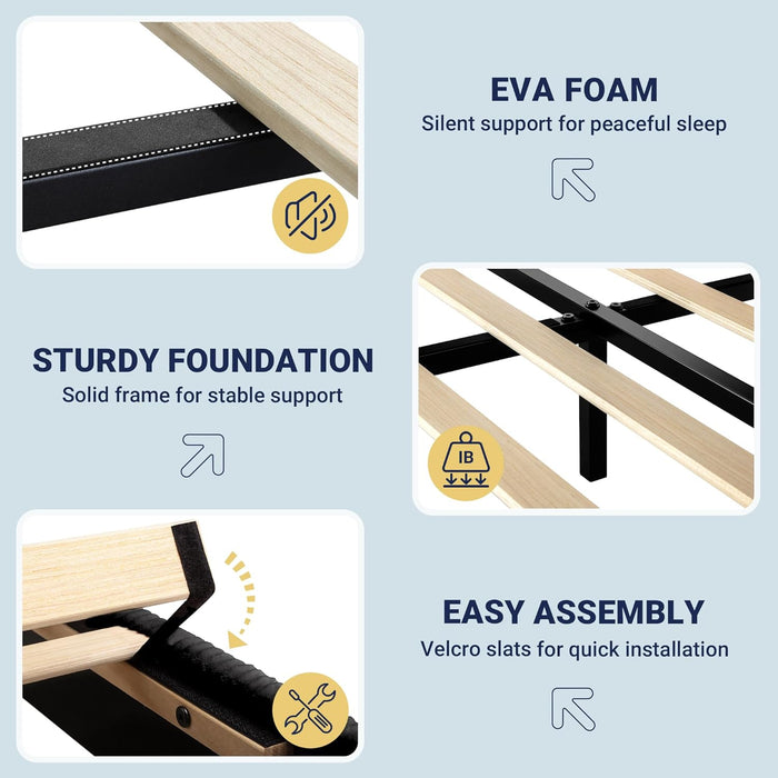 Full Bed Frame, Upholstered Platform Bed, Adjustable Vertical Channel Tufted Headboard, Corduroy Fabric, Modern Low Profile, Wooden Slats, No Box Spring Needed, Easy Assembly, Black