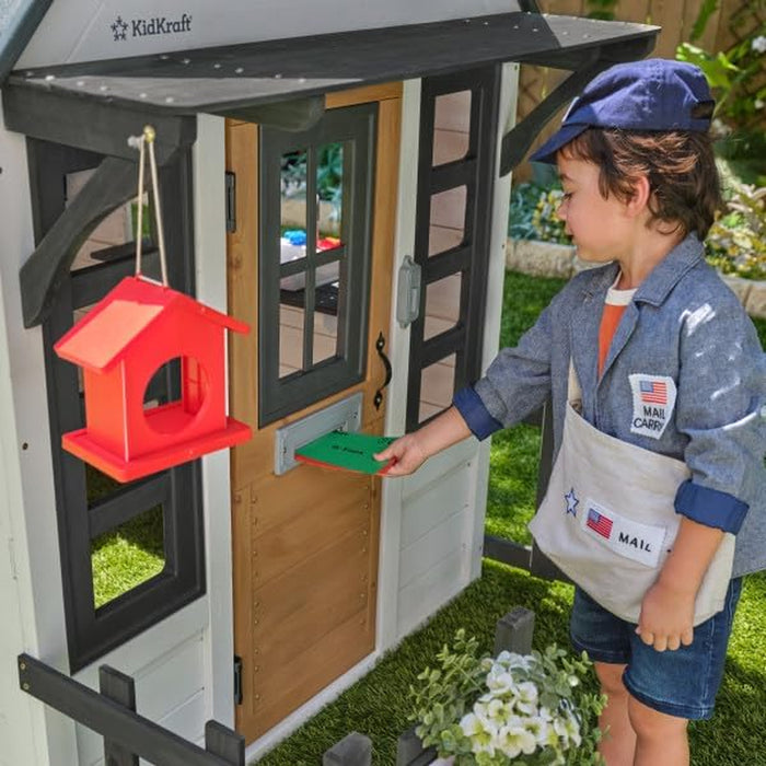 Riverscape Wooden Playhouse with Working Doorbell, Fence, Kitchen and Pet Door