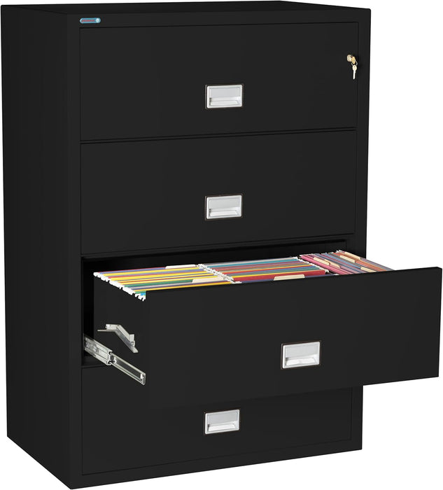 Lateral 38 Inch 4-Drawer Fireproof File Cabinet with Key Lock, Water Seal, Black,