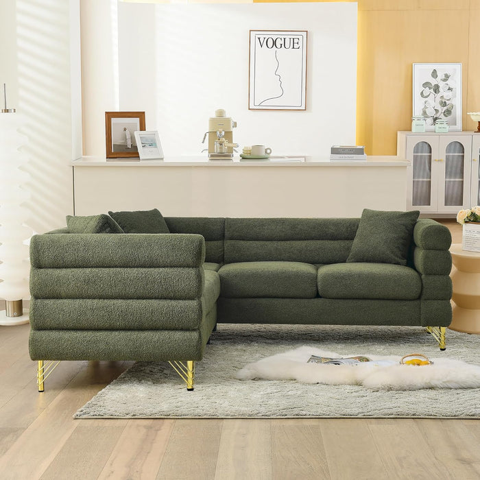 81 Inch Oversized Corner Sofa, L Shaped Sectional Couch, 5 Seater Teddy Sofas with 3 Cushions for Living Room, Bedroom, Apartment, Office, Hall (Green)