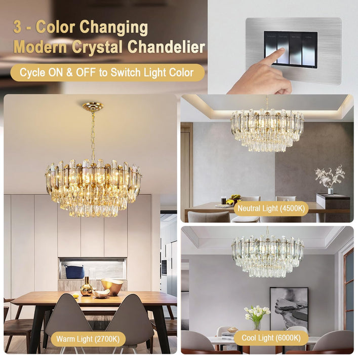 Luxurious Gold Crystal Chandelier 24 Inch Lighting