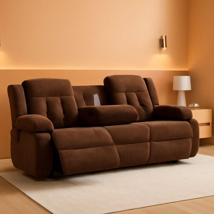 Free Wake Contemporary Dual Sided Power Reclining Sofa with Drop down Table and USB Ports, Dark Brown