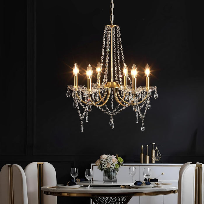 Gold Crystal Plug In ChandelierCrystalPendant 6 Light