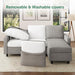 L Shaped Convertible Sectional Sofa LightGreyLinenFabric