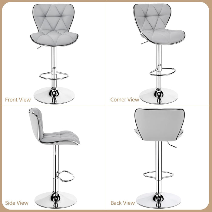 Bar Stools Set of 2, PU Leather Swivel Adjustable Barstools with Shell Back, Bar Chairs with Foma Padded for Home, Kitchen, Light Grey