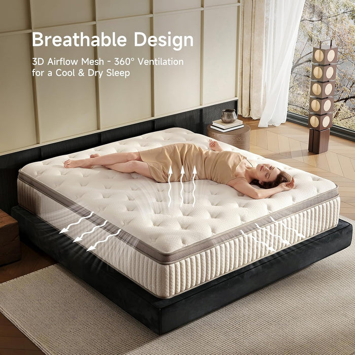 Queen Mattress, 12 Inch Hybrid Queen Mattress in a Box, Memory Foam & Individual Pocket Springs, Medium Firm, Motion Isolation, Ideal for All Sleep Positions, Certipur-Us Certified