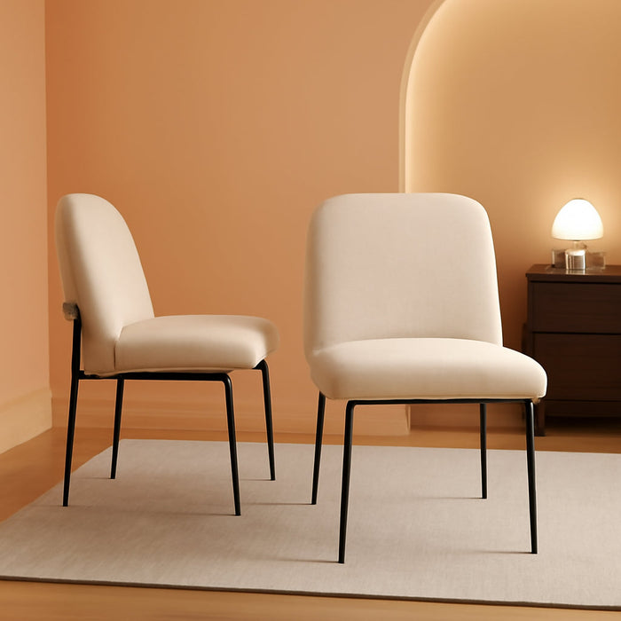 Modern Dining Chairs Set of 2, Fabric Upholstered Dining Room Chairs, Kitchen Chairs with Curved Back and Metal Legs for Dinner Kitchen Farmhouse, Beige