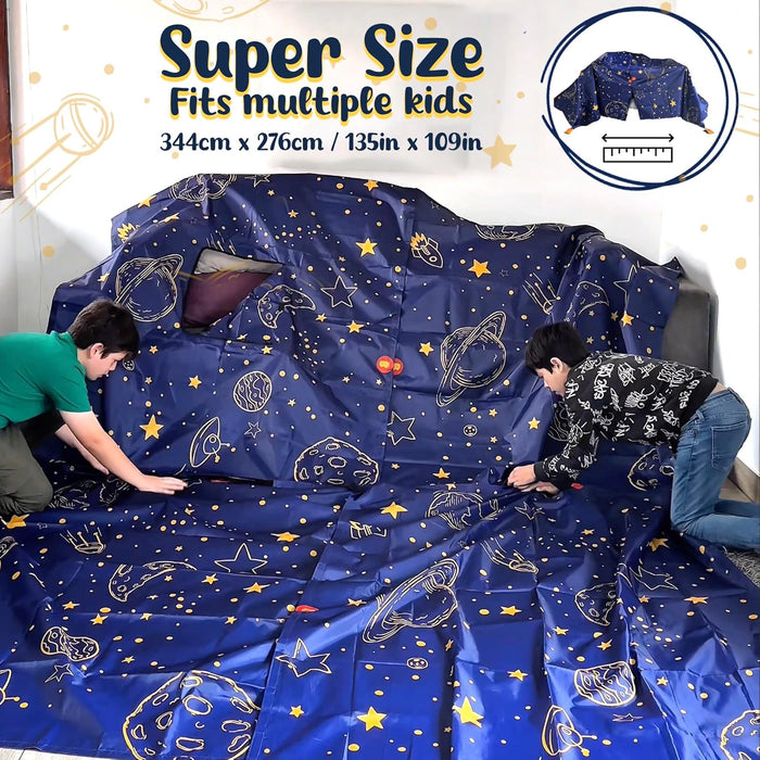 Space Original Blanket Fort Building Kit for Kids, 4 Blanket  Toy, Make a Portable Playhouse, Play Tent Boy and Girl Indoor Outdoor Build Set, STEM Children Toy, Ages 4, 8, 12 +