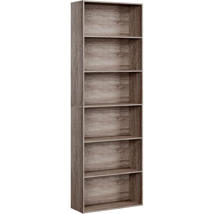 6-Tier Open Bookcase and Bookshelf, Freestanding Display Storage Shelves Tall Bookcase for Bedroom, Living Room and Office, Oak