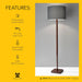 Floor Lamp with Walnut Rubberwood Base and Grey Fabric Lampshade – 58.5” X 16”, 3-Way Adjustable Brightness, Lamp for Bedroom, Living Room, and House Decor