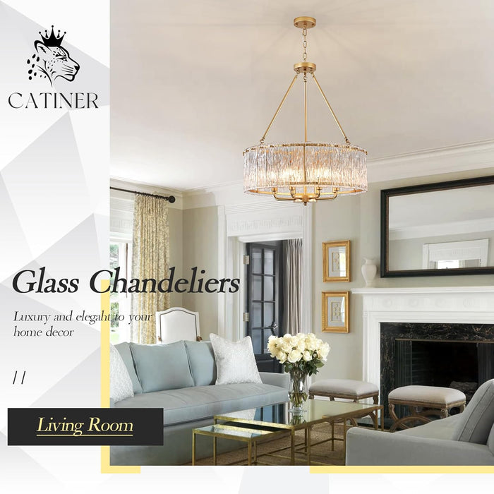 Gold Drum Chandelier 24.4 Inch CrystalLuxPremiumEdition
