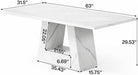 63" Modern Faux Marble Dining Table for 6, Rectangle, White | Kitchen Table, for 4-6 People, MDF, Faux Marble Finish, Heavy Duty Pedestal, for Dining Room, Kitchen, Living Room, White