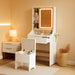 24.4" Small Makeup Vanity Desk with Mirror and Lights,Adjustable 3 Lighting Modes,White Compact Vanity Set with Charger Station and Storage Stool