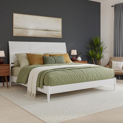 , Valencia King Solid Wood Low Profile Sleigh Platform Bed, White