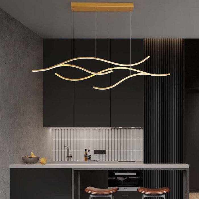 Contemporary LED Linear Wave Chandelier Gold Dimmable