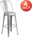 Lily Commercial Grade 4 Pack 30" High Silver Metal Indoor-Outdoor Barstool with Removable Back
