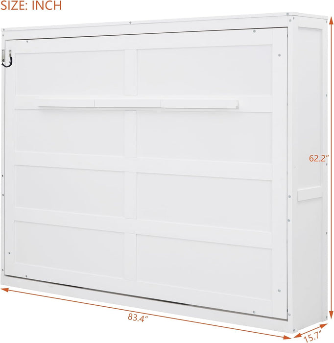 Full Size Murphy Bed, Wood Hidden Foldable Wall Bed Frame W/Gas Struts, Storage Bed Cabinet for Bedroom, Office, Space-Saving, No Box Spring Needed, White