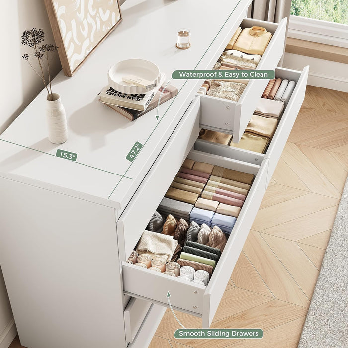 White 8 Drawer Dresser for Bedroom (15.3" D X 55.2" W X 32.3" H)