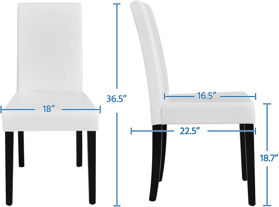 Dining Chair Set of 4 Faux Leather Parson Chair Modern Kitchen Living Room Side Chair Upholstered Padded Armless Chair with Solid Wood Legs, White