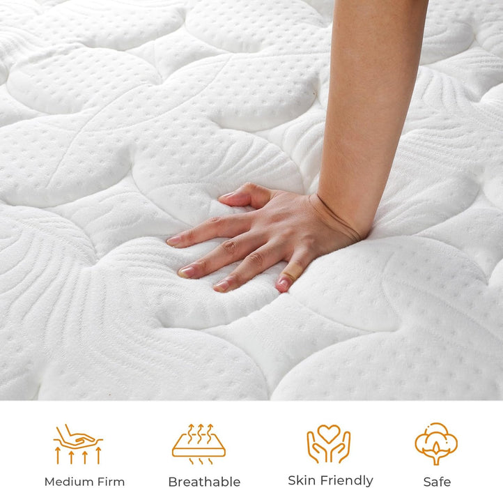 10 Inch Queen Mattress in a Box for Back Pain, Medium Firm Feel Fiberglass Free Hybrid Mattress with Individual Pocket Springs and Pressure-Relieving Memory Foam, Certipur-Us 120-Night Trial