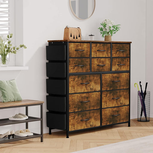 Rustic Brown Dresser with 12 Drawers