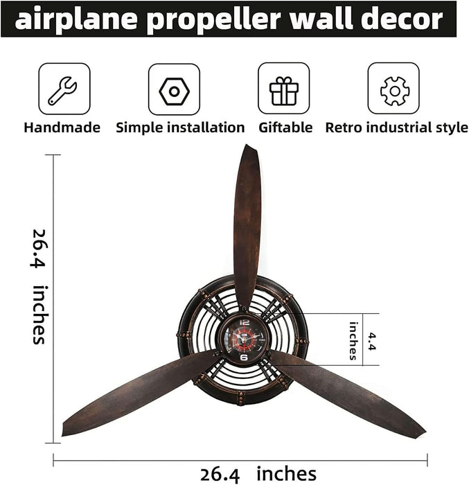 Airplane Propeller Wall Decor,Aviation Decor,Pilot Gifts,Propeller Wall Sculptures,Wall Art for Kitchen Bedroom,Living Room,Kitchen,Bathroom, Battery Operated,Metal.Bronze