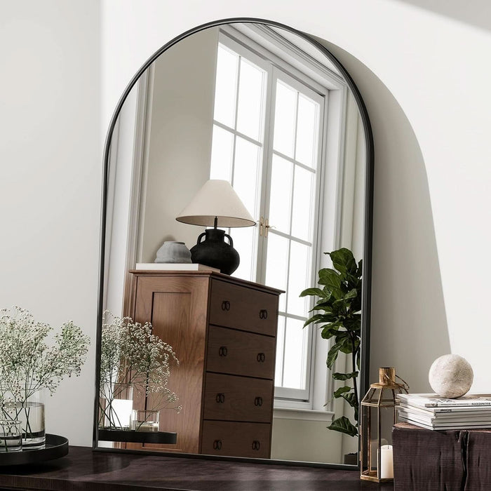 Arched Wall Mirror 24"X36" – Black Metal Frame Vanity Mirrors for Bedroom, Entryway, Living Room Decor