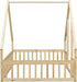 Full Size House-Shaped Natural Wooden Kids Floor Bed