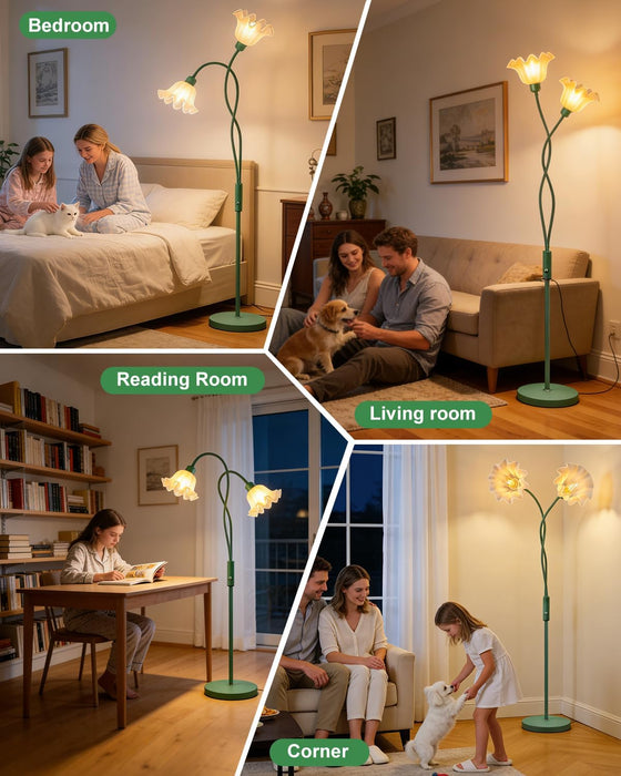 Flower Floor Lamp for Living Room, Modern Dimmable Floor Lamp with DIY Goosenecks & Bulbs Included, Spring Green 2 Light Standing Tall Lamp for Bedroom/Kids Room/Sofa Beside/Corner Decor
