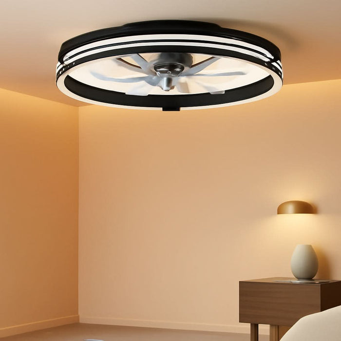 Low Profile Ceiling Fans with Lights and Remote, 20 Inch Flush Mount Ceiling Fan with Light, 3000K-6000K Dimmable Fandelier LED Fan Light, 6 Wind Speeds Black Ceiling Fans for Bedroom