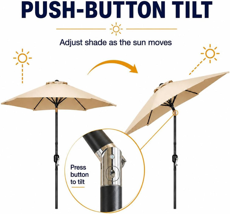 Yaheetech 9FT Patio Umbrella W/Push Button Tilt & Crank UPF 50+, Tan | Water-Resistant Fabric, UV Protection, Patio Table Umbrella, Adjustable Canopy, Yard Sun Shade for Garden, Deck, Yard, Pool