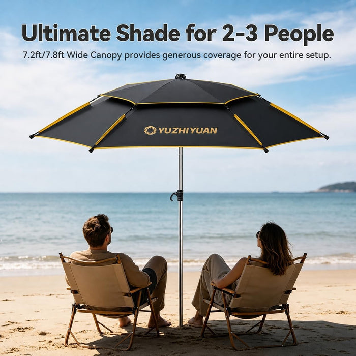 Patio Umbrella with Exclusive Black Coating, 7.2Ft/7.8Ft Heavy-Duty Double-Layer Nylon Canopy, Adjustable Tilt Sun Shade Outdoor Table Umbrella, UV Protection & Carry Bag for Beach, Fishing, Backyard