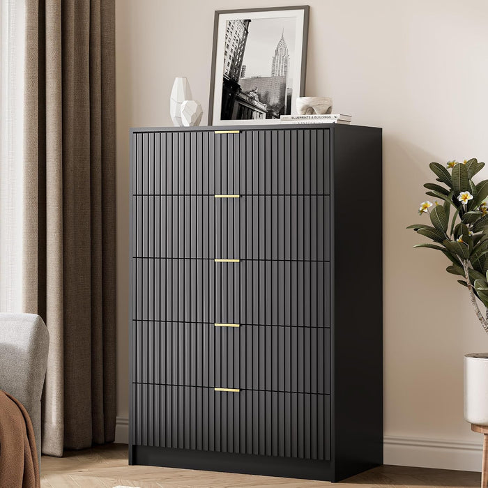 47" Tall Fluted 5-Drawer Dresser for Bedroom, Black
