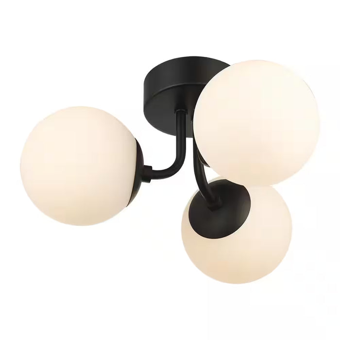 16 In. 3-Light Black Flush Mount Ceiling Light with Glass Globe Shades