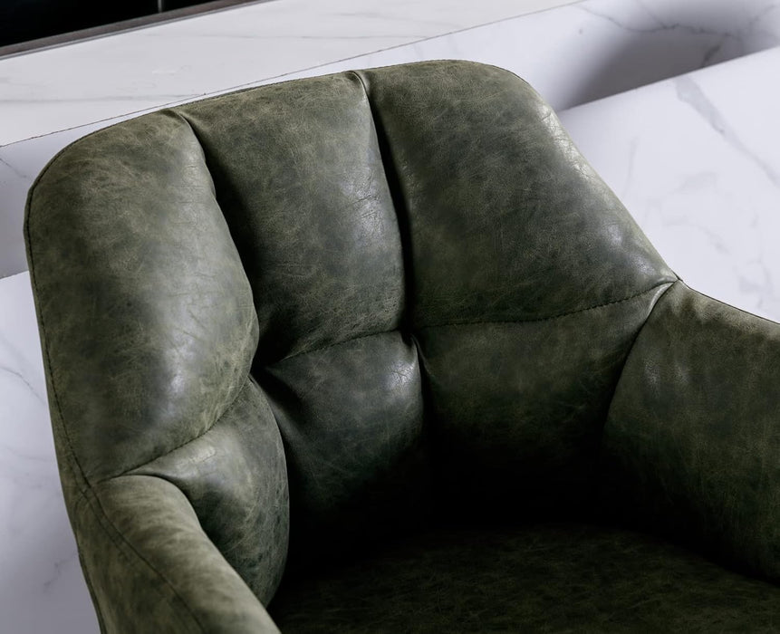 Modern Bar Stools Set of 2 Bar Height Barstools with Back and Arms High Bar Chairs with Metal Footrest Leather Upholstered Island Chairs for Kitchen Counter/Home Bar/Dining Room, Green