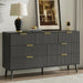 55" Wide Fluted Dresser for Bedroom with 7 Drawer, Modern Chest of Drawers with Curved Profile Design and Metal Handles, Wood Dresser TV Stand & Storage Organizer for Living Room, Black