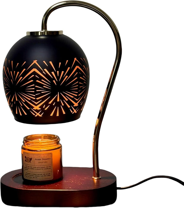 Candle Warmer Lamp with Dimmable, Black Hollow Glass Lampshade Birthday Gifts for Women Mom, House Warming Gifts New Home Decor, Wax Melt Warmer for Jar Candles （Including Candles and Bulbs）