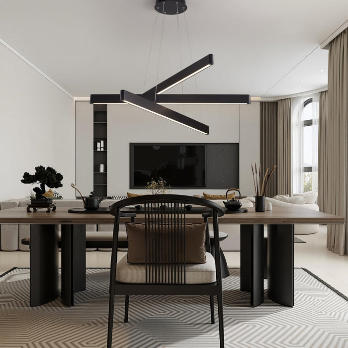 Black 3-Light Solid Wood Linear Pendant Chandelier
