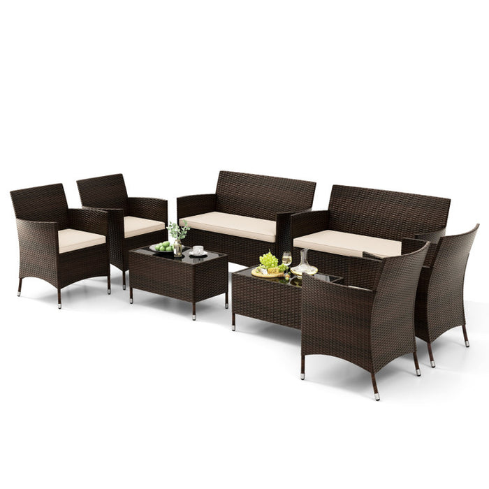 4 Pieces Comfortable Mix Brown Outdoor Rattan Sofa Set with Glass Coffee Table