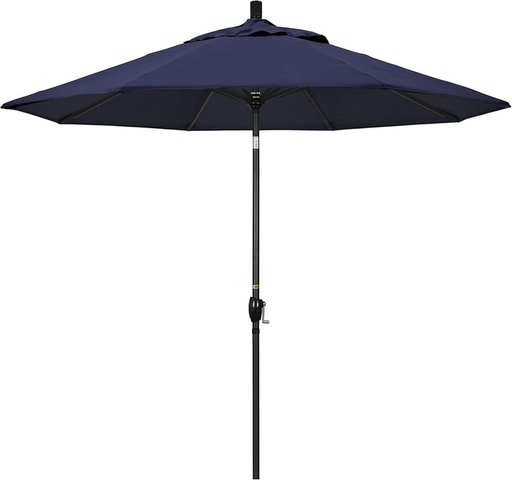 GSPT908302-5439 9' round Aluminum Market, Crank Lift, Push Button Tilt, Black Pole, Sunbrella Navy Patio Umbrella, 9-Feet