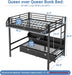 Queen Over Queen Metal Bunk Bed USBChargingPortsAndLED