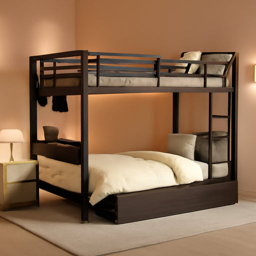 Bunk Bed with Reversible Foldable Desk,Upper Bunk Storage and 2 Storage Drawers Twin XL Bunk Bed with LED Lights and Charging Station,Bunk Beds with Safety Guardrail & 4 Hooks,Space-Saving, Black