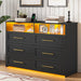 Black Six Drawer Dresser With LEDIlluminationTechnology