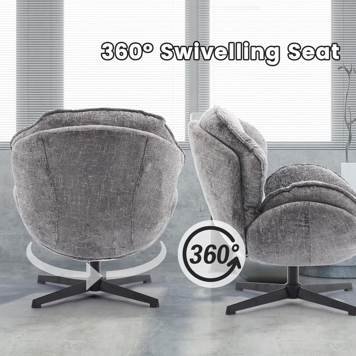 Swivel Accent Chair for Living Room, Upholstered Armchair with Metal Legs, Lounge Sofa Chair, Comfy Leisure Chairs for Bedroom Reading (Gray)